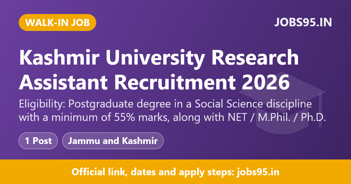 Kashmir University Research Assistant Recruitment 2026 – Walkin