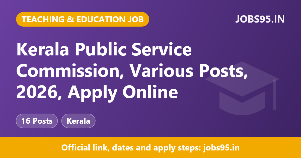 Kerala Public Service Commission, Various Posts, 2026, Apply Online