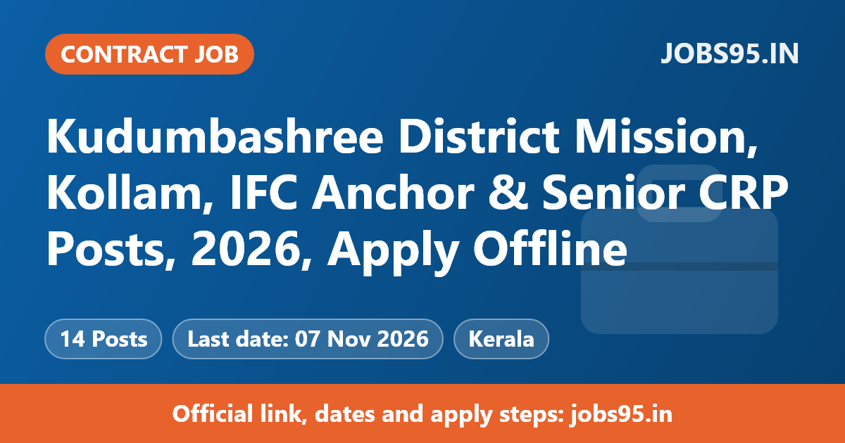 Kudumbashree District Mission, Kollam, IFC Anchor & Senior CRP Posts, 2026, Apply Offline