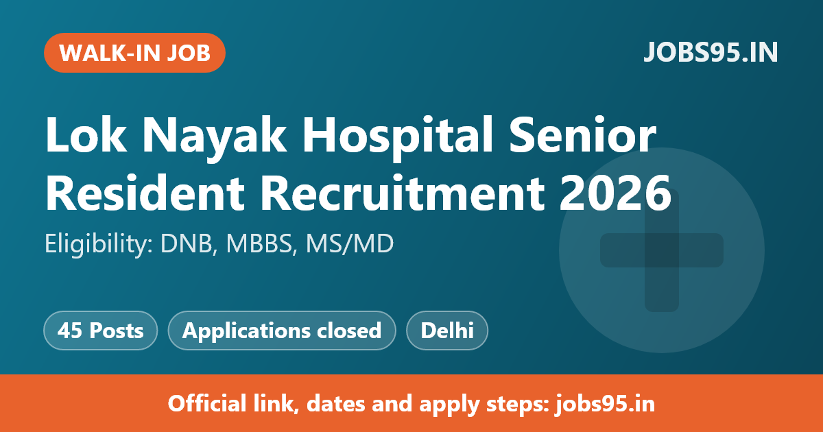 Lok Nayak Hospital Senior Resident Recruitment 2026 - Walkin