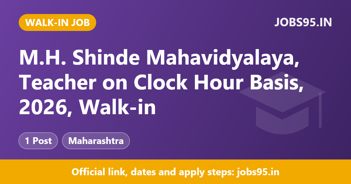M.H. Shinde Mahavidyalaya, Teacher on Clock Hour Basis, 2026, Walk-in