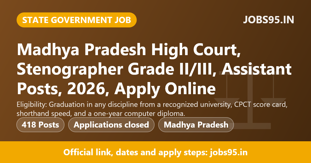 Madhya Pradesh High Court, Stenographer Grade II/III, Assistant Posts, 2026, Apply Online
