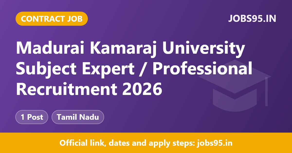 Madurai Kamaraj University Subject Expert / Professional Recruitment 2026 – Apply Offline
