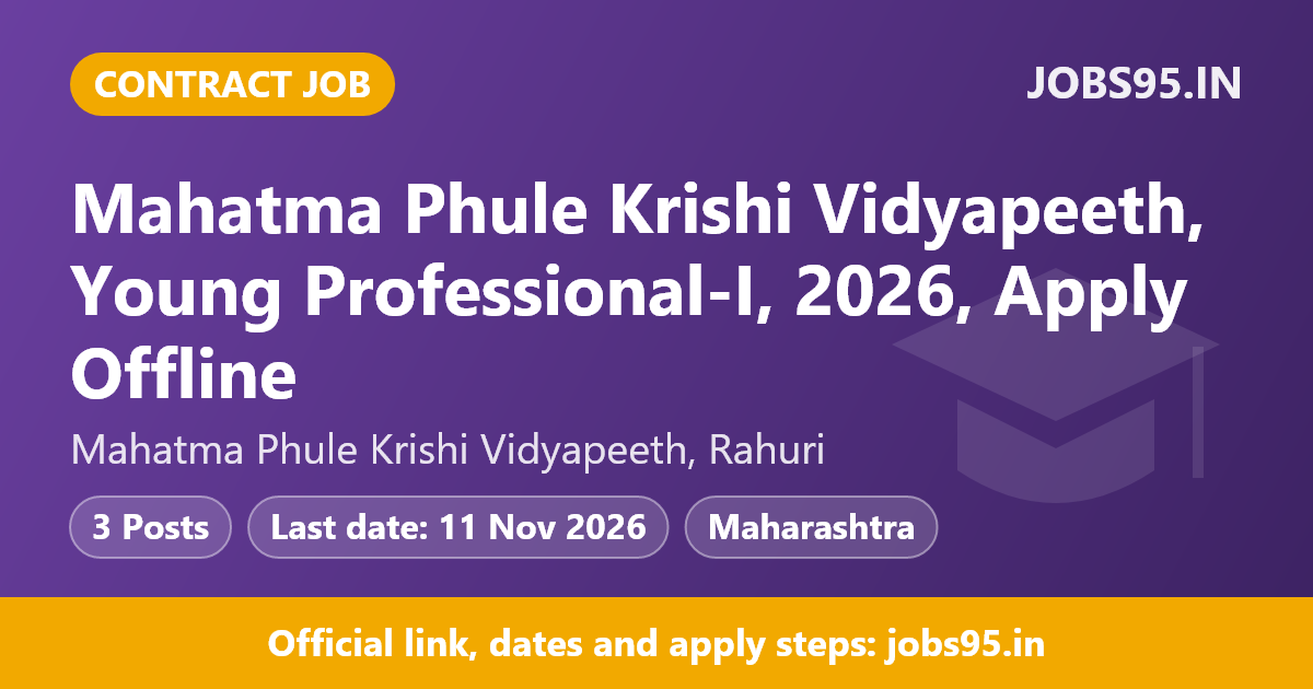 Mahatma Phule Krishi Vidyapeeth, Young Professional-I, 2026, Apply Offline