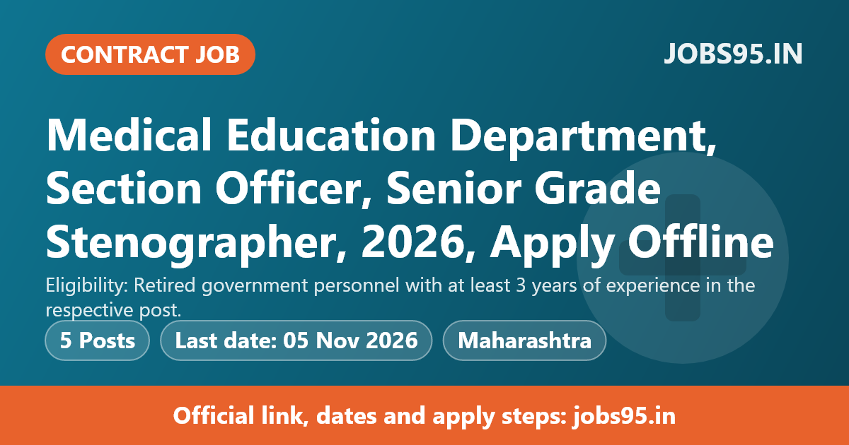 Medical Education Department, Section Officer, Senior Grade Stenographer, 2026, Apply Offline