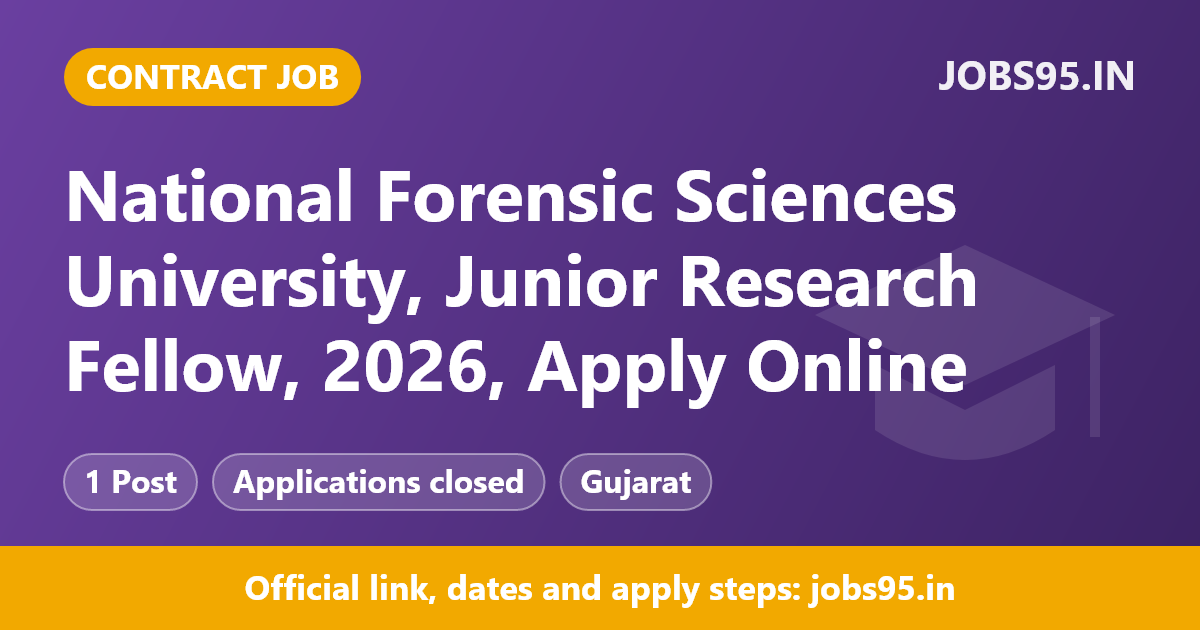 National Forensic Sciences University, Junior Research Fellow, 2026, Apply Online