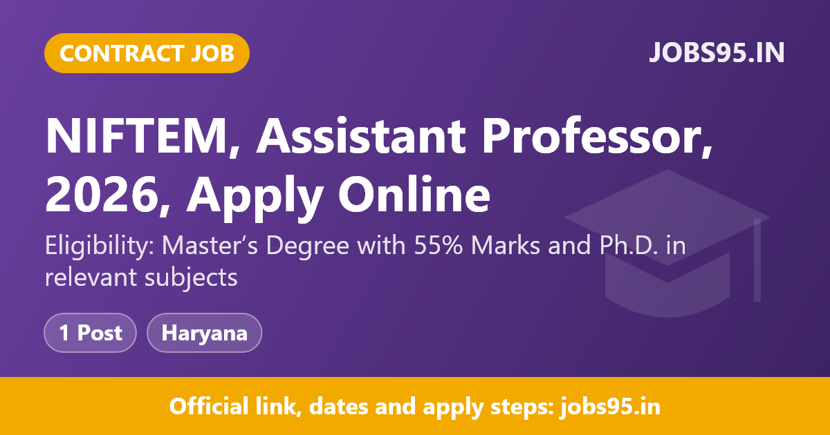 NIFTEM, Assistant Professor, 2026, Apply Online