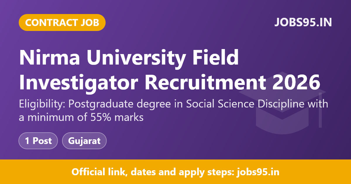 Nirma University Field Investigator Recruitment 2026 – Apply Online