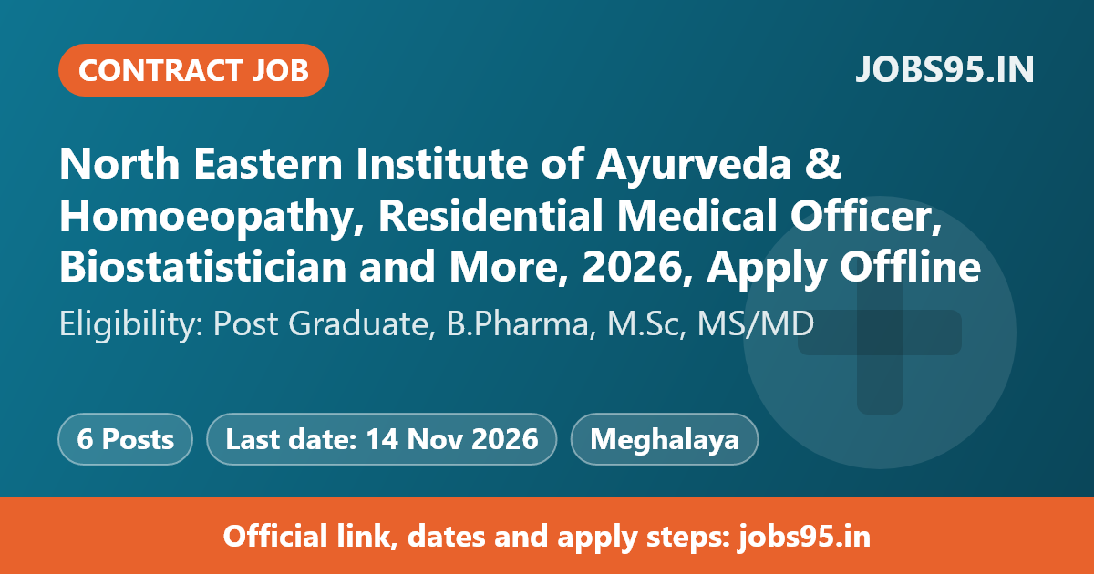 North Eastern Institute of Ayurveda & Homoeopathy, Residential Medical Officer, Biostatistician and More, 2026, Apply Offline