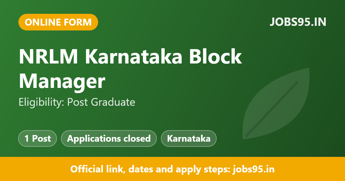 NRLM Karnataka Block Manager - Non-Farm Livelihood Recruitment 2026 – Apply Online
