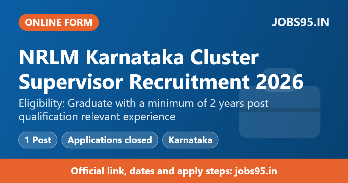 NRLM Karnataka Cluster Supervisor Recruitment 2026 – Apply Online