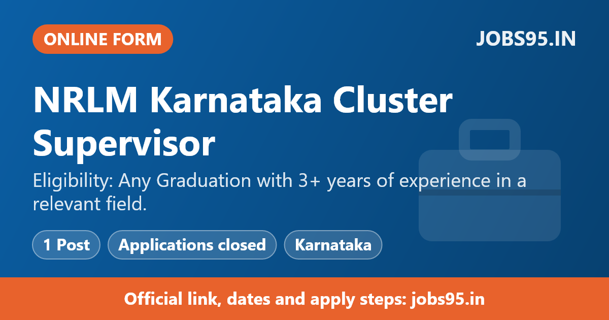 NRLM Karnataka Cluster Supervisor - Skill Recruitment 2026 – Apply Online