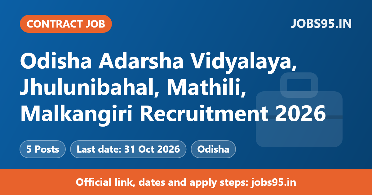 Odisha Adarsha Vidyalaya, Jhulunibahal, Mathili, Malkangiri Recruitment 2026 – Apply Offline for 5 Assistant Cook, Warden and More Posts