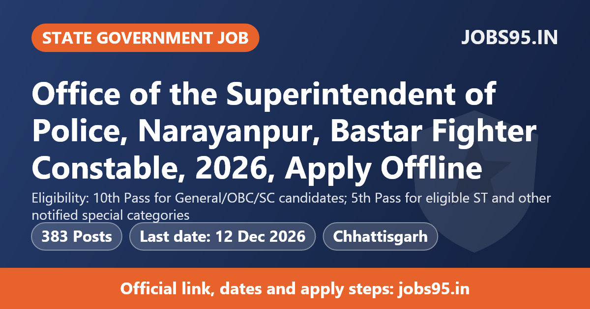 Office of the Superintendent of Police, Narayanpur, Bastar Fighter Constable, 2026, Apply Offline