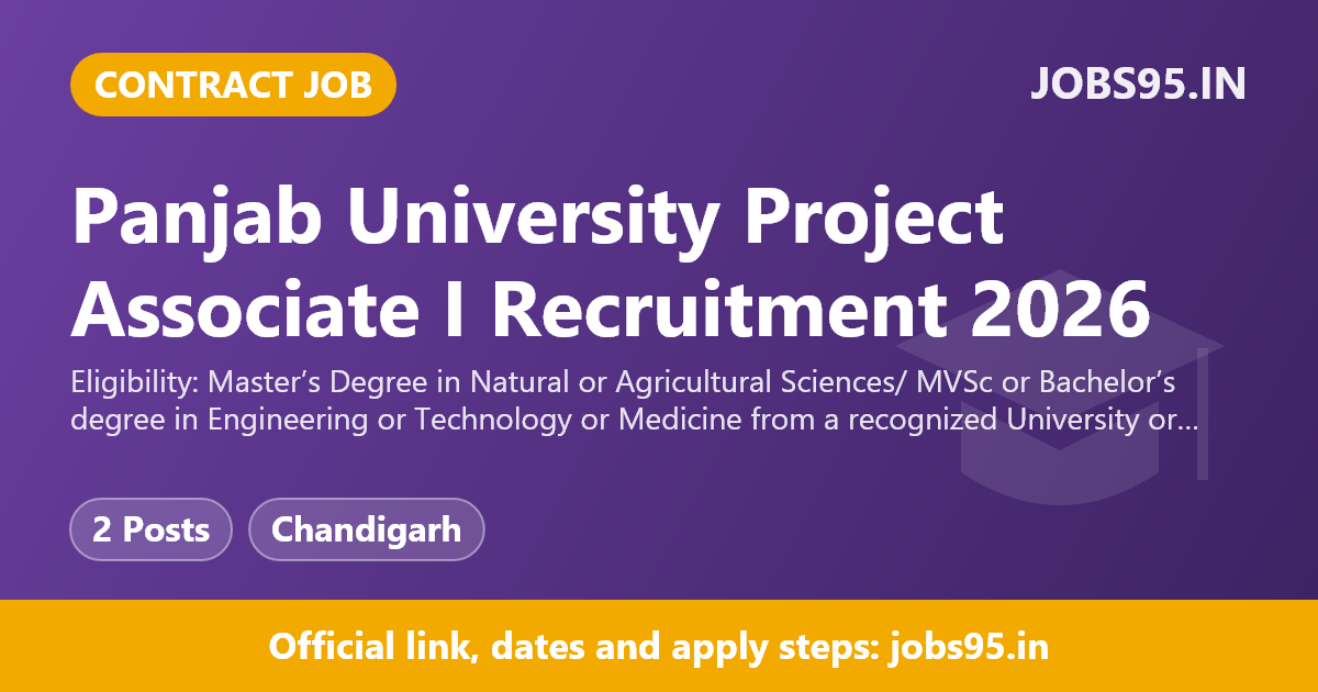 Panjab University Project Associate I Recruitment 2026 – Apply Offline