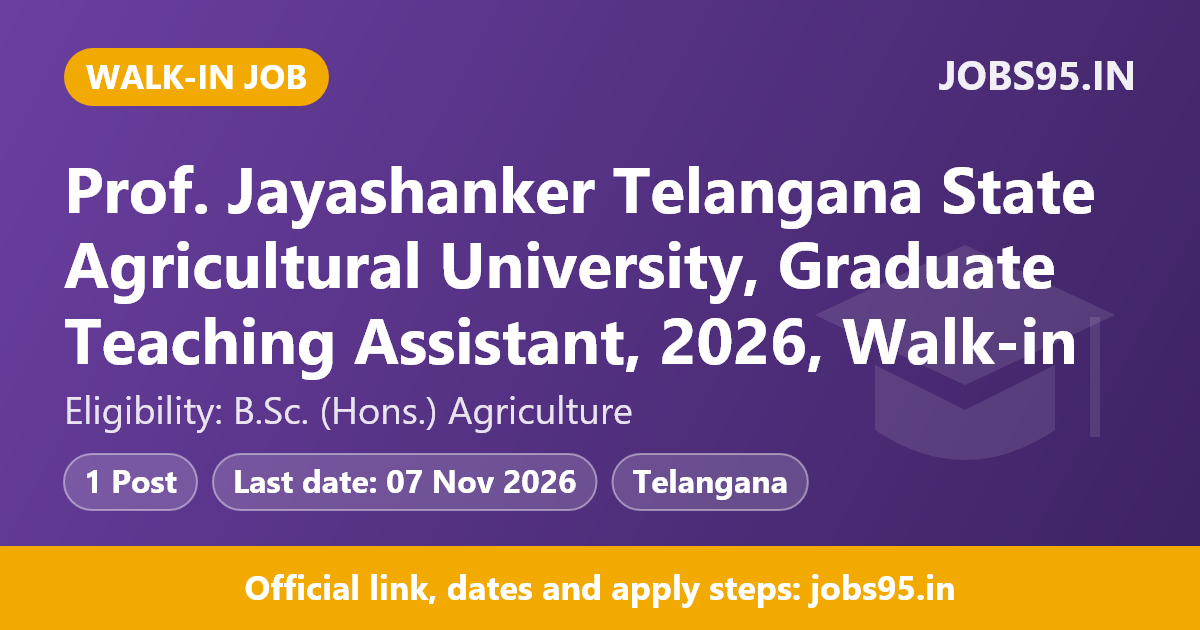 Prof. Jayashanker Telangana State Agricultural University, Graduate Teaching Assistant, 2026, Walk-in