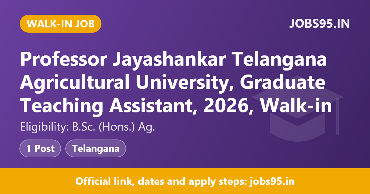 Professor Jayashankar Telangana Agricultural University, Graduate Teaching Assistant, 2026, Walk-in