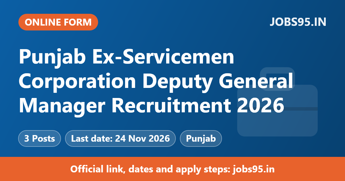 Punjab Ex-Servicemen Corporation Deputy General Manager Recruitment 2026 – Apply Online
