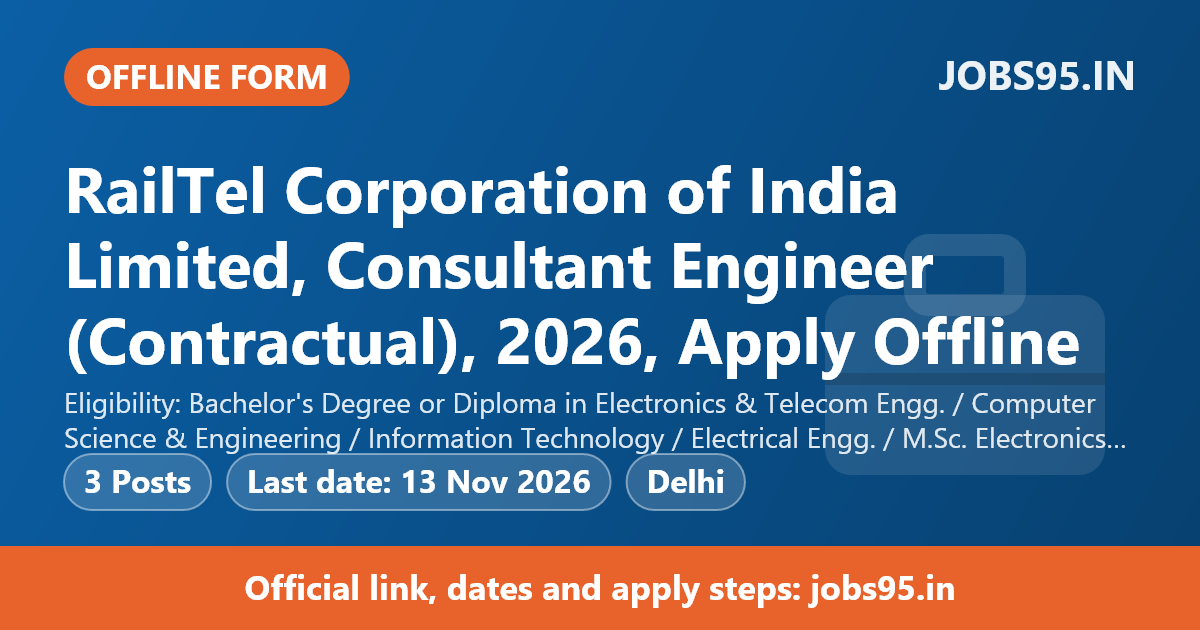 RailTel Corporation of India Limited, Consultant Engineer (Contractual), 2026, Apply Offline