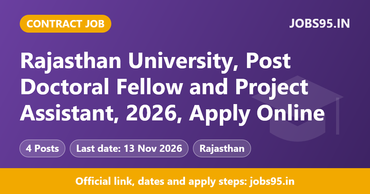 Rajasthan University, Post Doctoral Fellow and Project Assistant, 2026, Apply Online