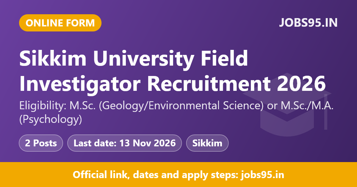 Sikkim University Field Investigator Recruitment 2026 – Apply Online