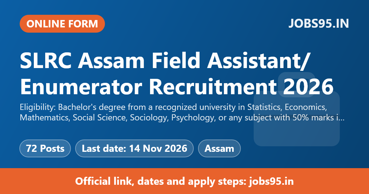 SLRC Assam Field Assistant/ Enumerator Recruitment 2026 – Apply Online