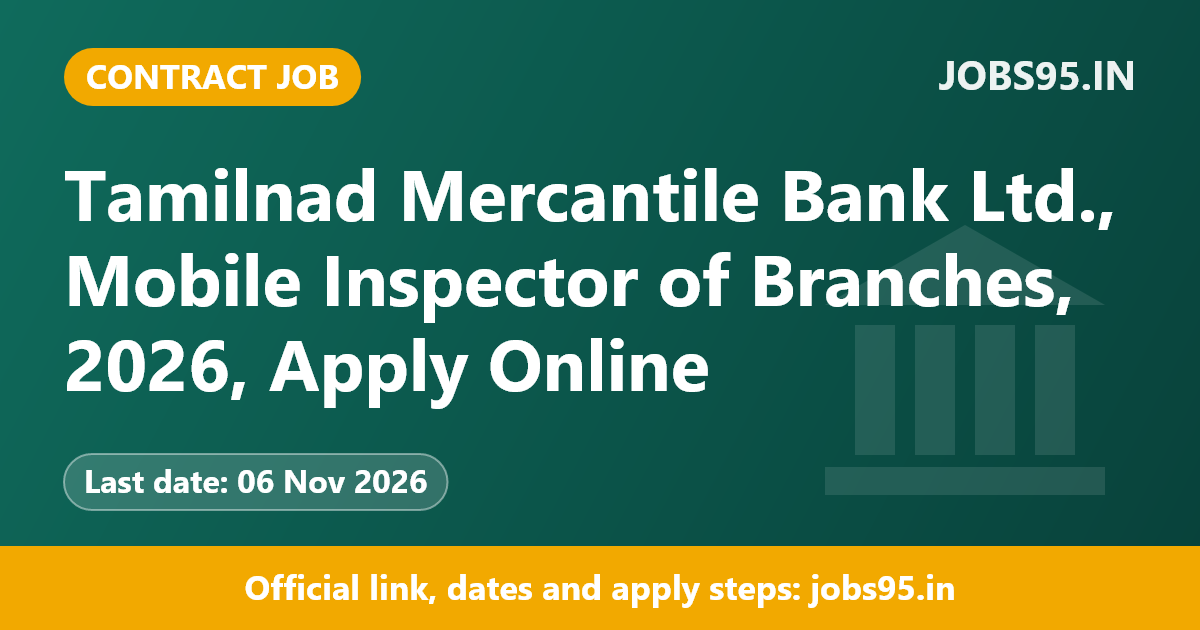Tamilnad Mercantile Bank Ltd., Mobile Inspector of Branches, 2026, Apply Online