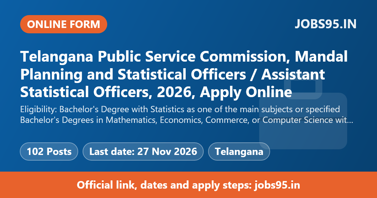 Telangana Public Service Commission, Mandal Planning and Statistical Officers / Assistant Statistical Officers, 2026, Apply Online