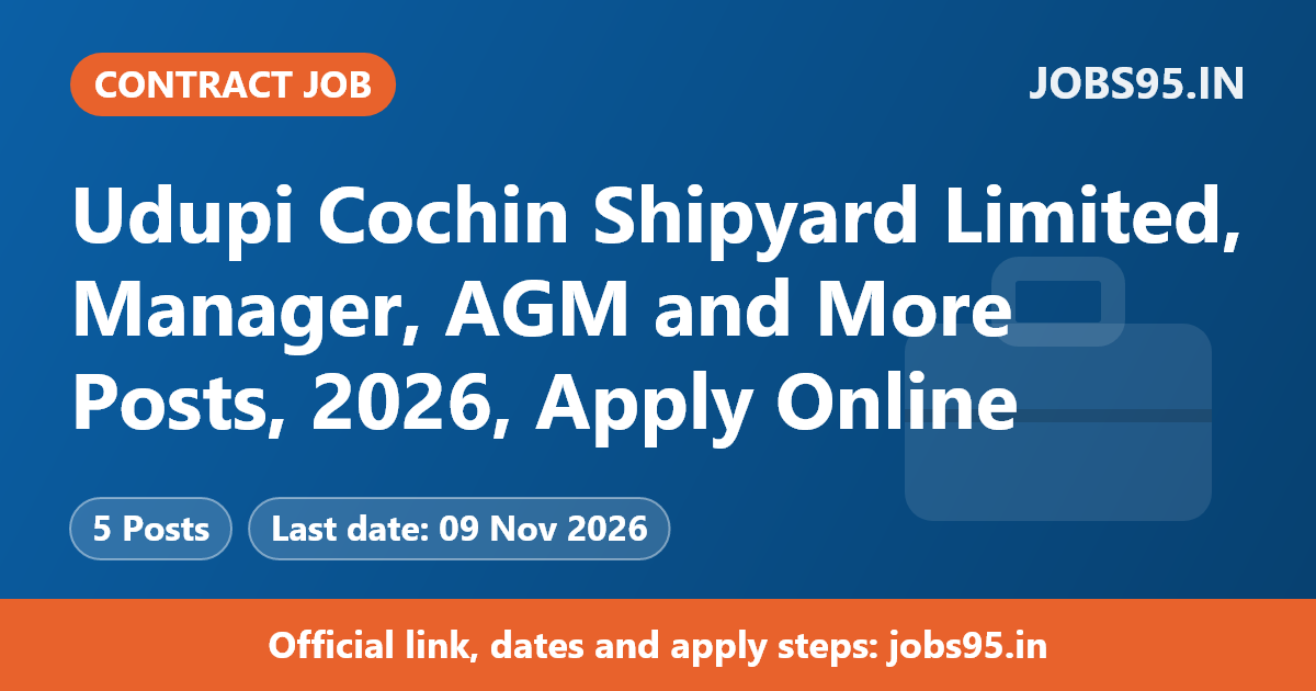 Udupi Cochin Shipyard Limited, Manager, AGM and More Posts, 2026, Apply Online