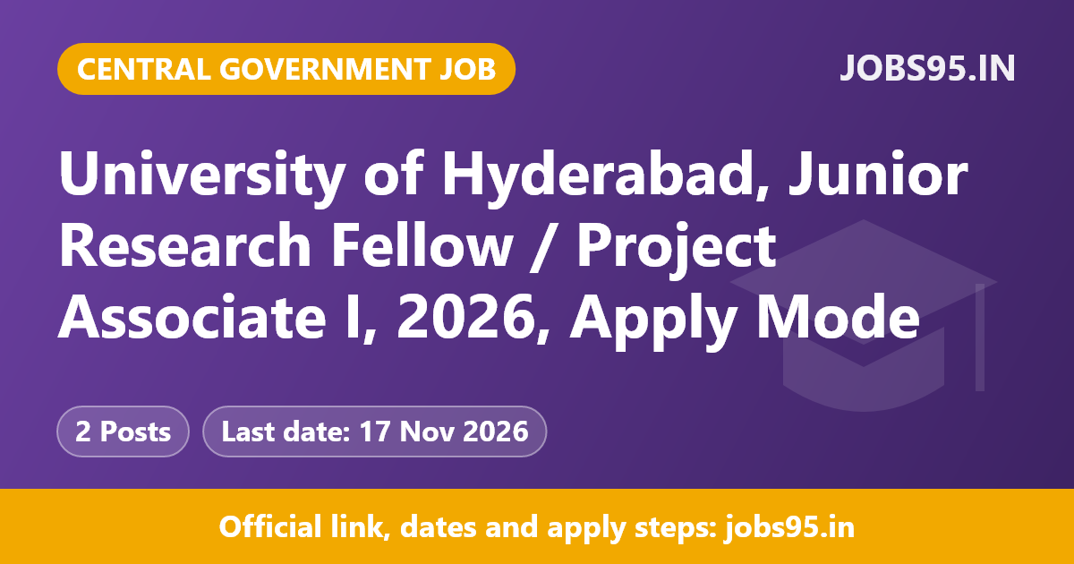 University of Hyderabad, Junior Research Fellow / Project Associate I, 2026, Apply Mode: Email