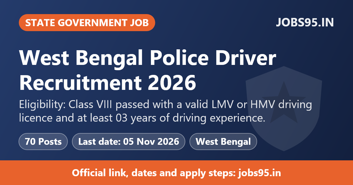 West Bengal Police Driver Recruitment 2026 – Apply Offline for 70 Posts