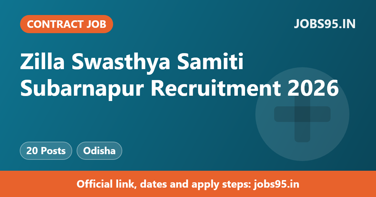 Zilla Swasthya Samiti Subarnapur Recruitment 2026 – Apply Offline for 20 Optometrist, Medical Officer and More Posts
