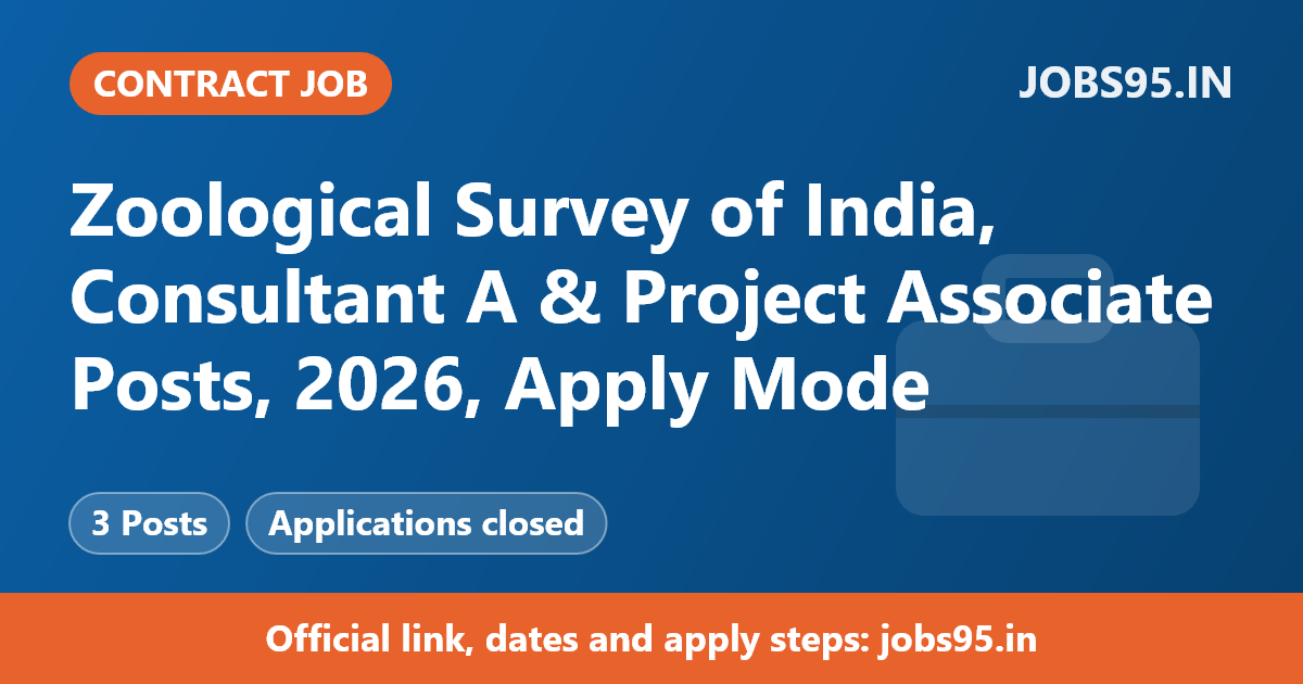Zoological Survey of India, Consultant A & Project Associate Posts, 2026, Apply Mode: Email