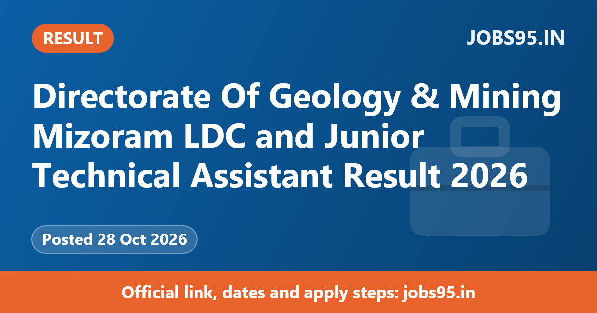 Directorate Of Geology & Mining Mizoram LDC and Junior Technical Assistant Result 2026