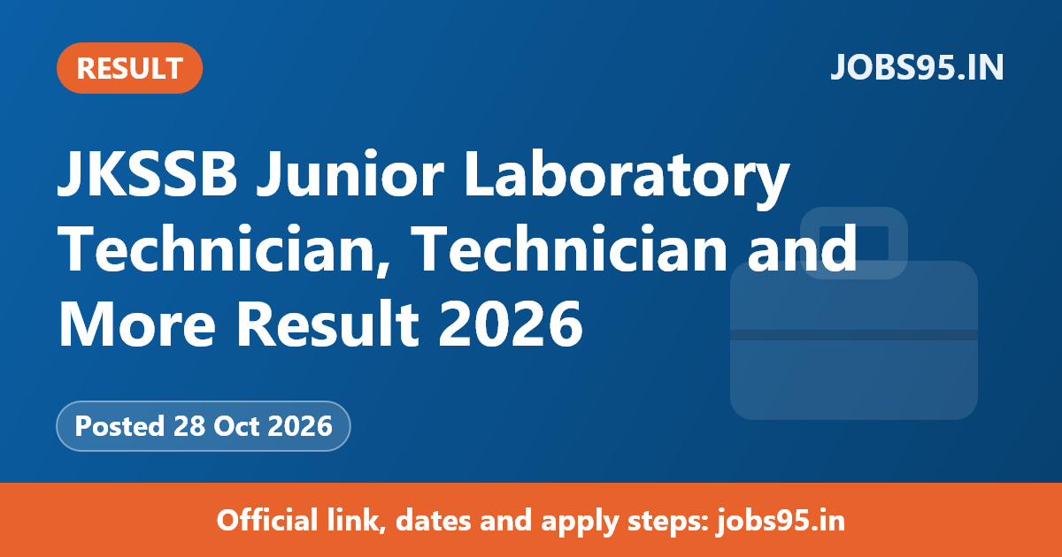 JKSSB Junior Laboratory Technician, Technician and More Result 2026